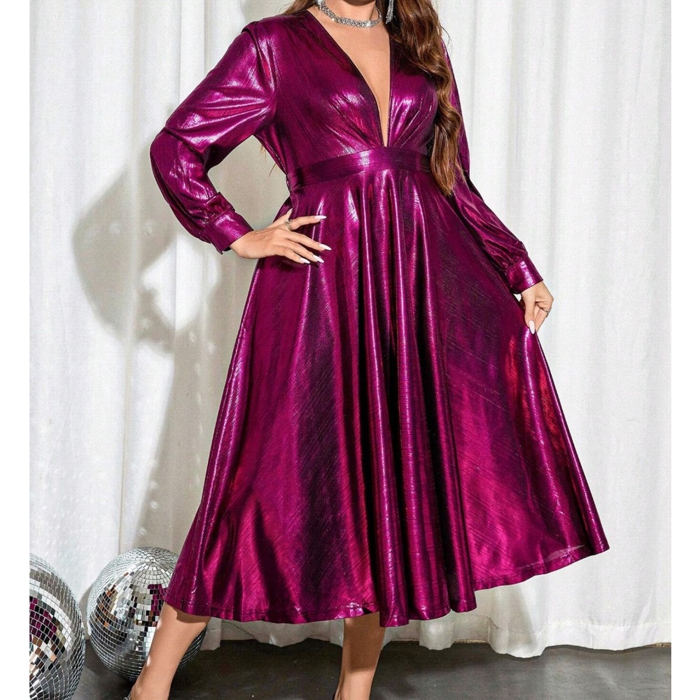 Plus Metallic Party Evening Formal Holiday Dress